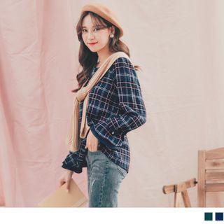 Ruffled Cuff Plaid Top
