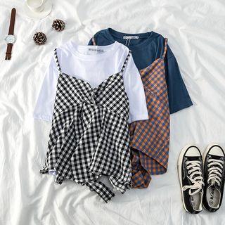 Mock Two-piece Check Panel Top