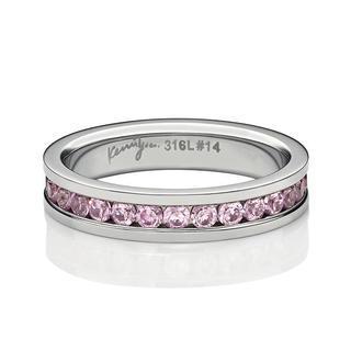 Full Pink Crystals Steel Ring