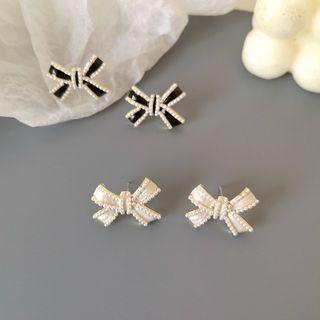 Bow Glaze Faux Pearl Alloy Earring