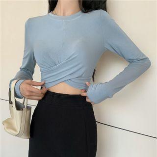 Long Sleeve Plain Cross Strap Crop Top