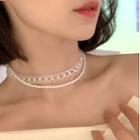 Faux Pearl Faux Crystal Layered Choker 1pc - White - One Size