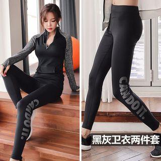 Set: Color Block Long-sleeve Sport T-shirt + Yoga Pants