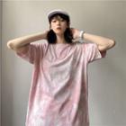 Short-sleeve Tie-dyed T-shirt Pink - One Size