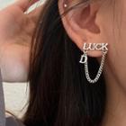 Lettering Chained Asymmetrical Alloy Earring 1 Pair - Eh1079 - Silver - One Size