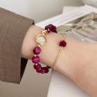 Set: Geometric Gemstone Bracelet (assorted Designs) E75 - Set - Red & Gold - One Size