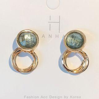 Crystal Hoop Drop Earring 1 Pair - A239 - Gold & Green - One Size