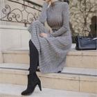 Mock-neck Long Knit Dress Gray - One Size