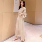 3/4-sleeve Ruffled A-line Maxi Dress