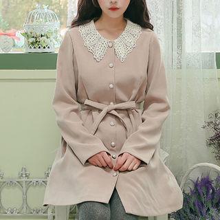 Lace-collar Mini Shirtdress With Sash