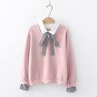 Mock Two-piece Plaid Panel Pullover / Sailor Collar Long-sleeve Top