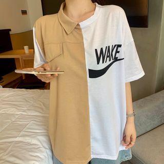 Asymmetric Panel Two-tone Short-sleeve T-shirt