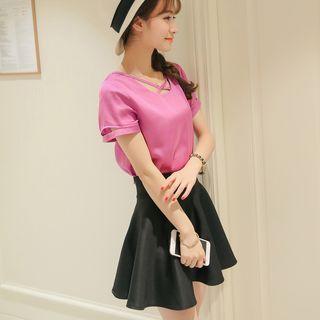 Cross Front Short-sleeve Chiffon Top
