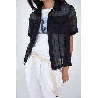 Flap-pocket Sheer Linen Shirt