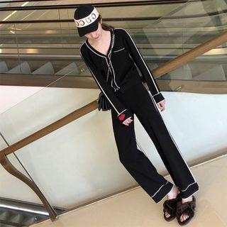 Set: Heart Print Cardigan + Wide Leg Pants + Camisole