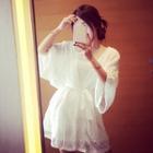 Set: Lace Thin Coat + Spaghetti Strap Mini Dress