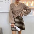 V-neck Long Puff Sleeve Top
