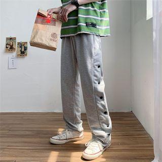 Side-button Straight-cut Pants