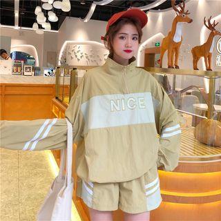 Set: Long-sleeve Lettering Top + Wide Leg Shorts