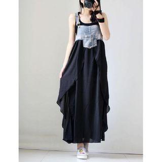 Denim Panel Maxi Jumper Dress