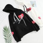 Lace-up Heart Print Hoodie