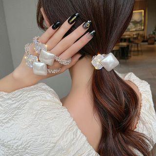 Faux Pearl Rhinestone Hair Tie White - One Size