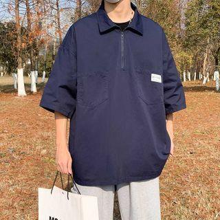 Elbow Sleeve Zip Front Polo Shirt