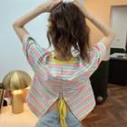 Short Sleeve Slit-back Striped T-shirt