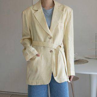 Open-back Herringbone Blazer With Sash
