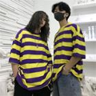 Striped Elbow-sleeve T-shirt Yellow - One Size