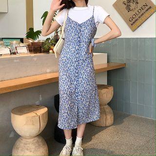 Floral Spaghetti Strap Pinafore Dress