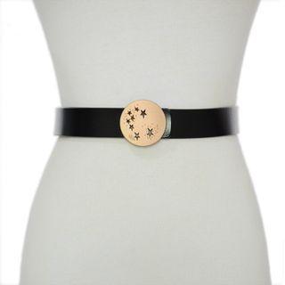 Genuine Leather Star Round Buckled Belt