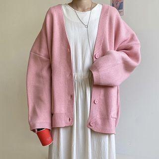 Plain Cardigan Cardigan - Pink - One Size