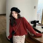 Cable Knit Sweater / Floral Print Midi A-line Skirt