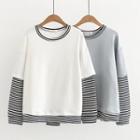 Striped Panel Pullover / Tie-neck Shirt