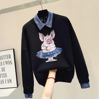 Mock Two-piece Piggy Print Sweatshirt