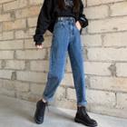 High-waist Straight-fit Belted Jeans