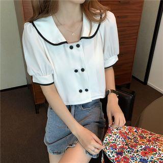 V-neck Two Tone Cropped Blouse