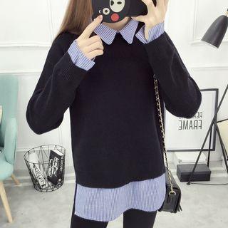 Mock Two-piece Striped Panel Sweater