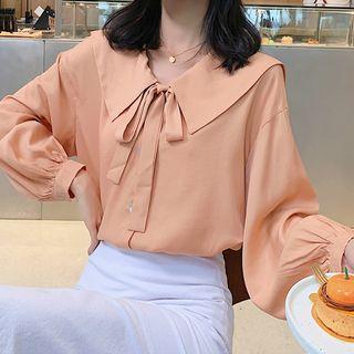 Bow Accent Puff-sleeve Chiffon Blouse