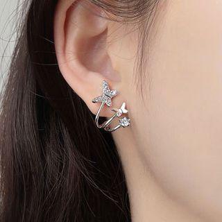 Butterfly Rhinestone Earring 1 Pc - Right Side - Silver - One Size