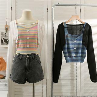 Set: Striped Crop Top + Cape Top