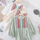 Round-neck Embroidered Puff-sleeve Shirt