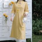 3/4-sleeve Lace Panel Qipao Dress