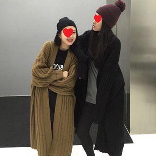 Lantern-sleeve Open Front Chunky Knit Long Cardigan