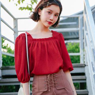 Square Collar Frilled Chiffon Top