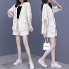 Set: 3/4-sleeve Patterned Blazer + High Waist Shorts