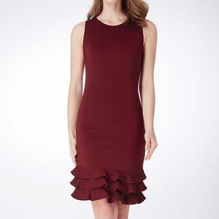 Sleeveless Frill-trim Sheath Party Dress