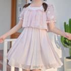 Short-sleeve Ruffle Trim Top / Strappy A-line Dress