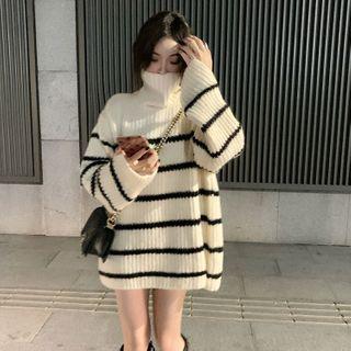 Turtleneck Striped Sweater White - One Size